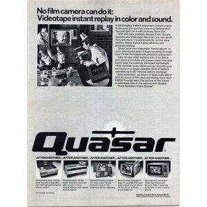 1981 Quasar Video Camera Cassette Recorder Kids Birthday Party Vintage Print Ad